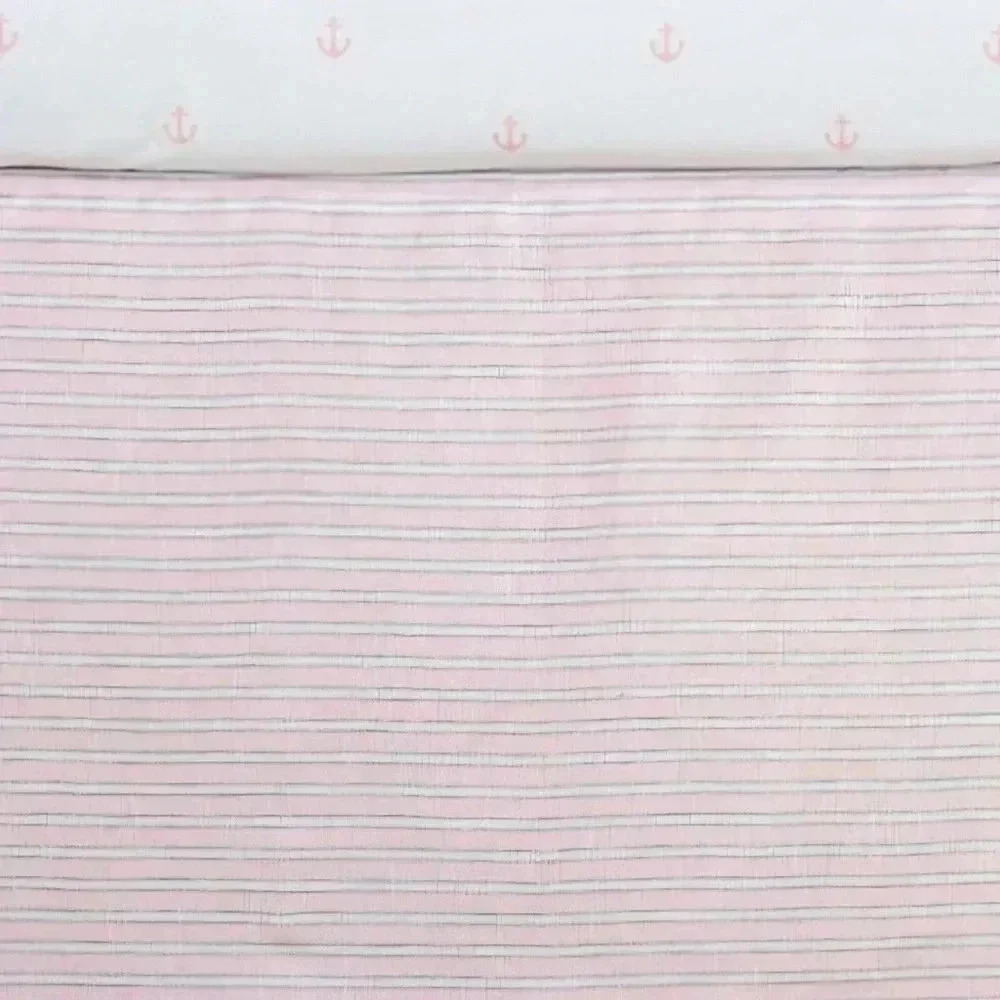 Baby Crib Skirt Pink & White Montauk Stripe Belgian Flax Linen-New-Pottery Barn